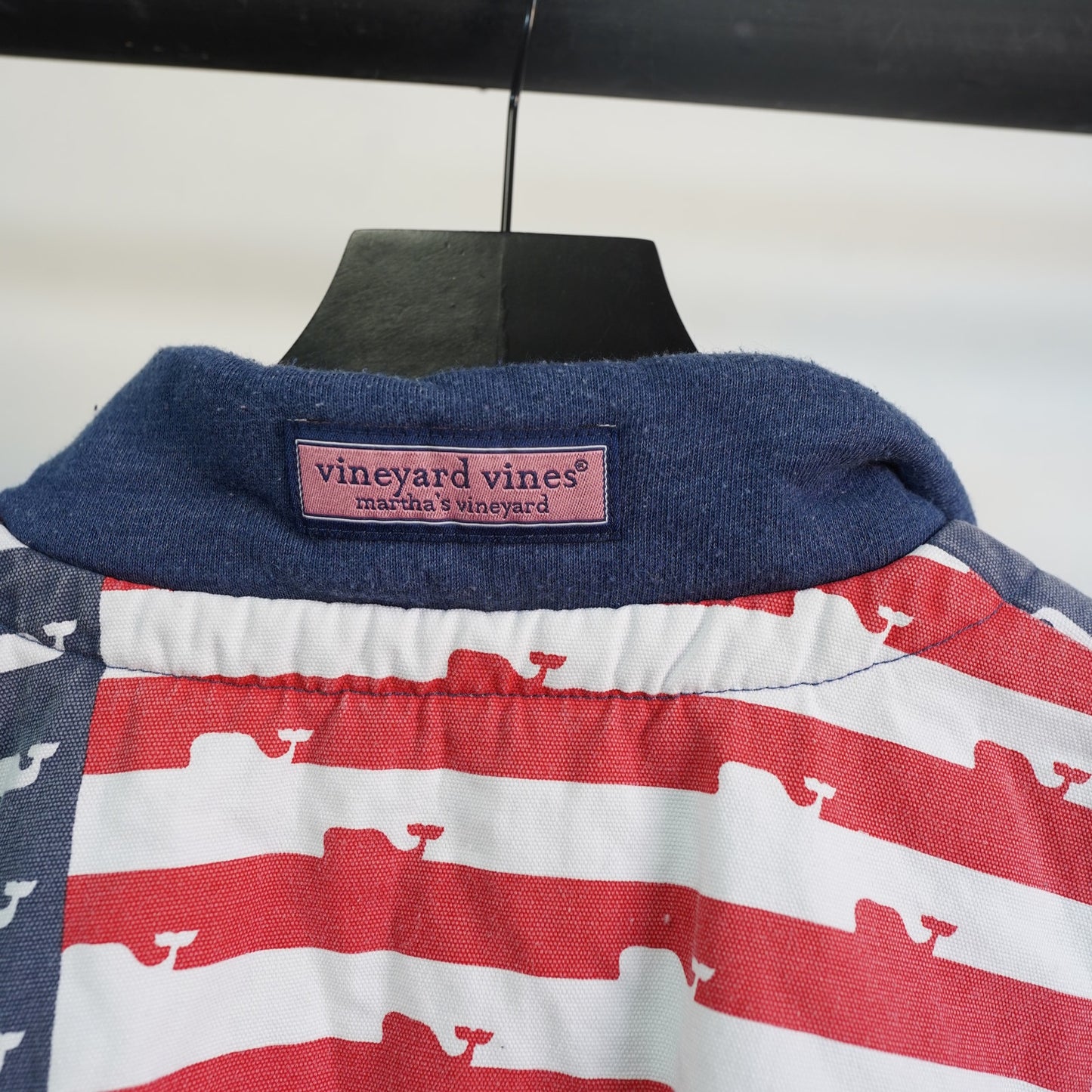 (L) Vineyard Vines Patriotic 1/4 Zip American Flag Sweater Men's L Blue Jacket Whale