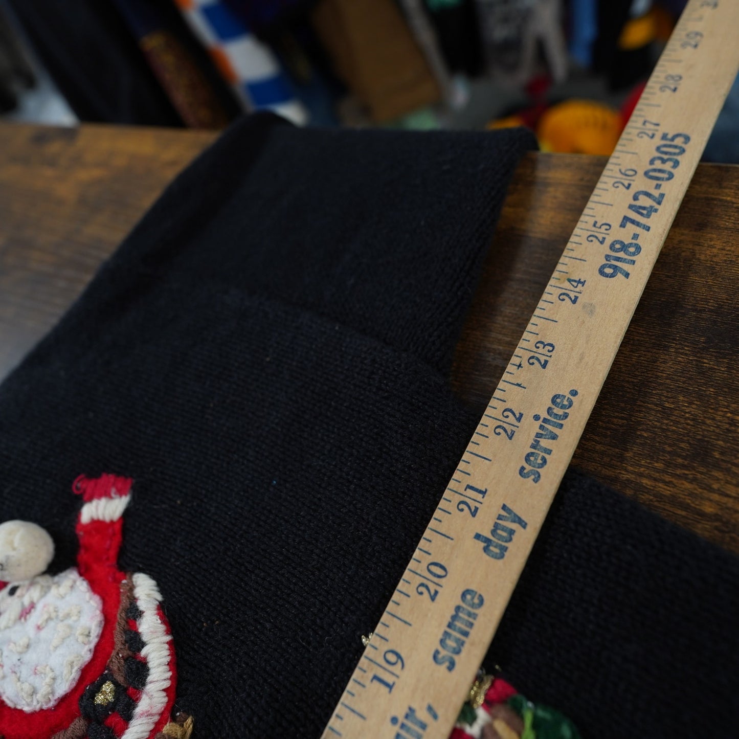 (Women's S) Vintage Holiday Christmas Knit Cardigan Sweater Women's S Santa Black Stitched