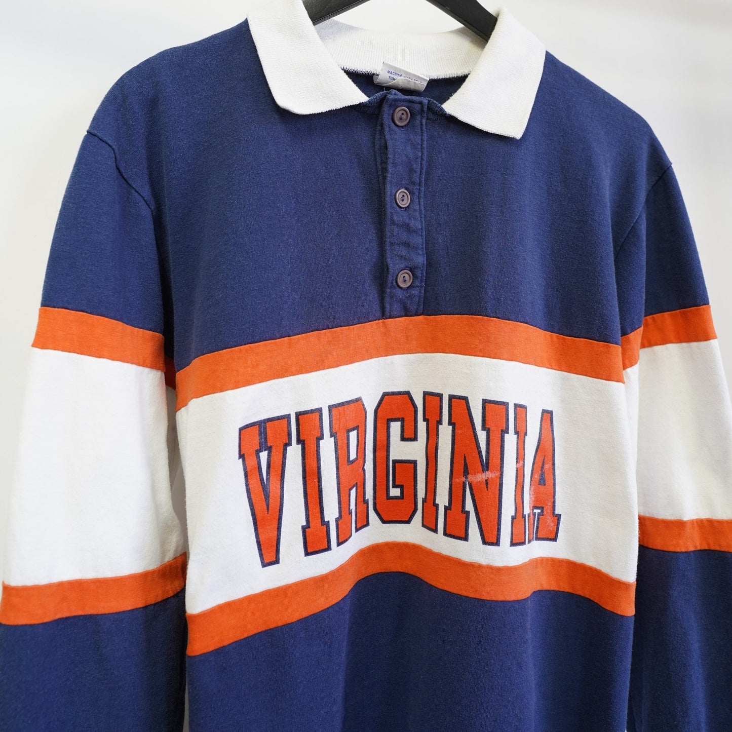 (L) Vintage Virginia Cavaliers Nutmeg Mills Long-Sleeve Rugby Polo Shirt Men's L 90s
