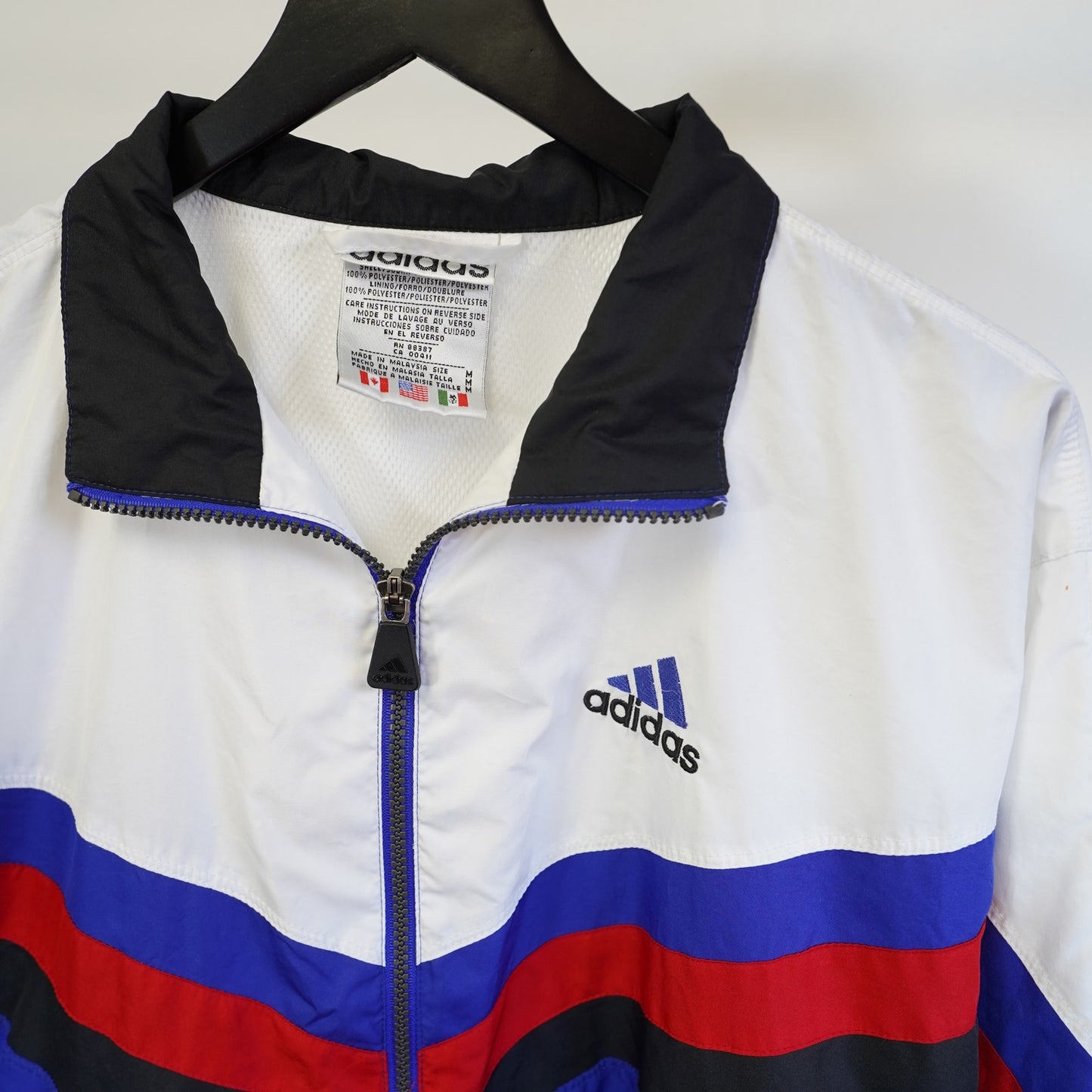 (M) Vintage 90s Adidas Windbreaker Jacket Men's M Full Zip White Blue
