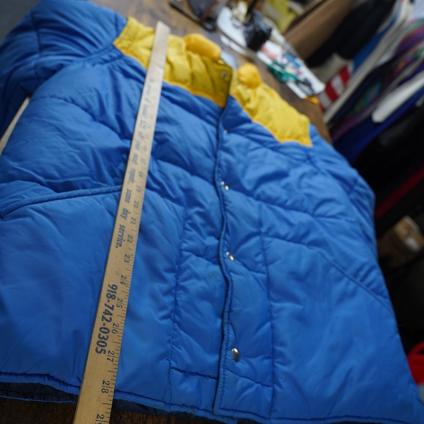 (L) True Vintage Lee Wald 70s Western Down Puffer Jacket Men's L Blue Yellow