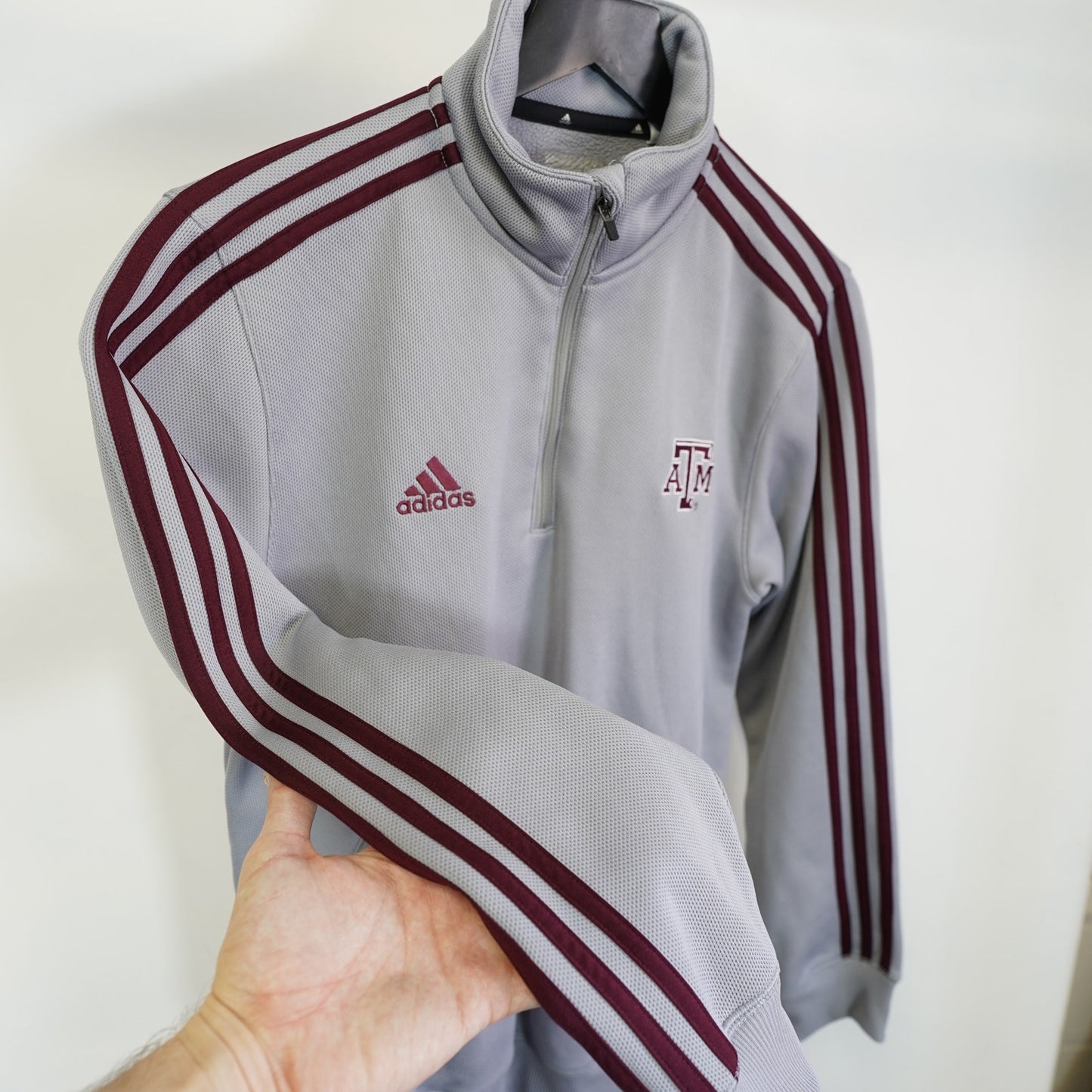 (S) Vintage Adidas Texas A&M Aggies Climawarm Full Zip Jacket Men's S Gray 2000s Y2K