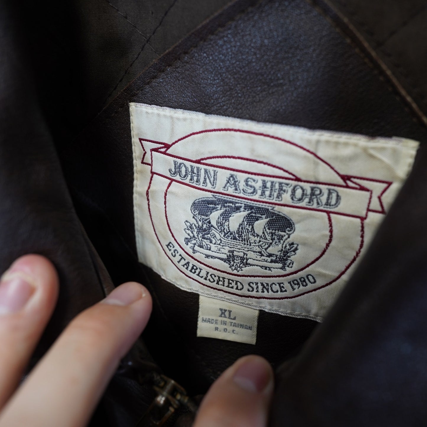 (XL) Vintage John Ashford 100% Leather Bomber Aviator Jacket Men's XL Brown 90s