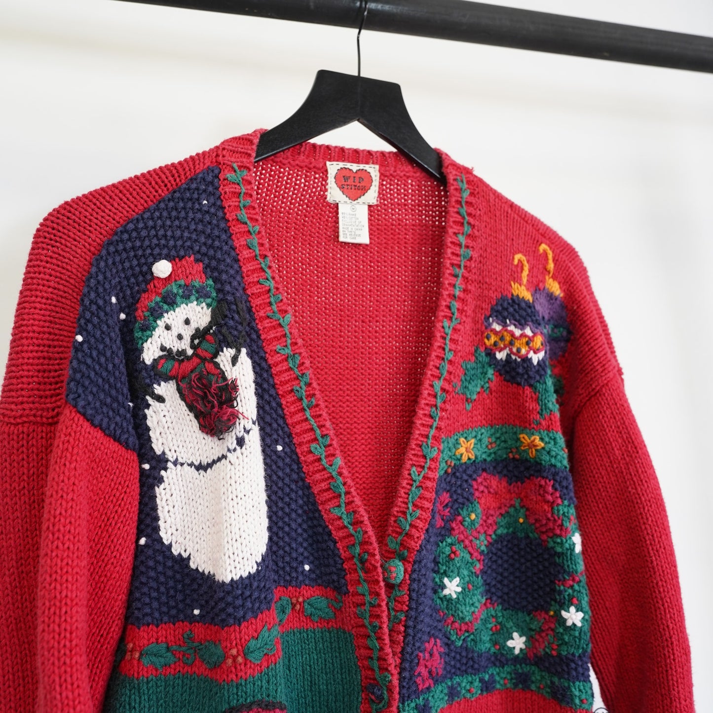 Vintage Wip Stitch Knit Holiday Christmas Sweater 90s Women's M Santa Frosty Red