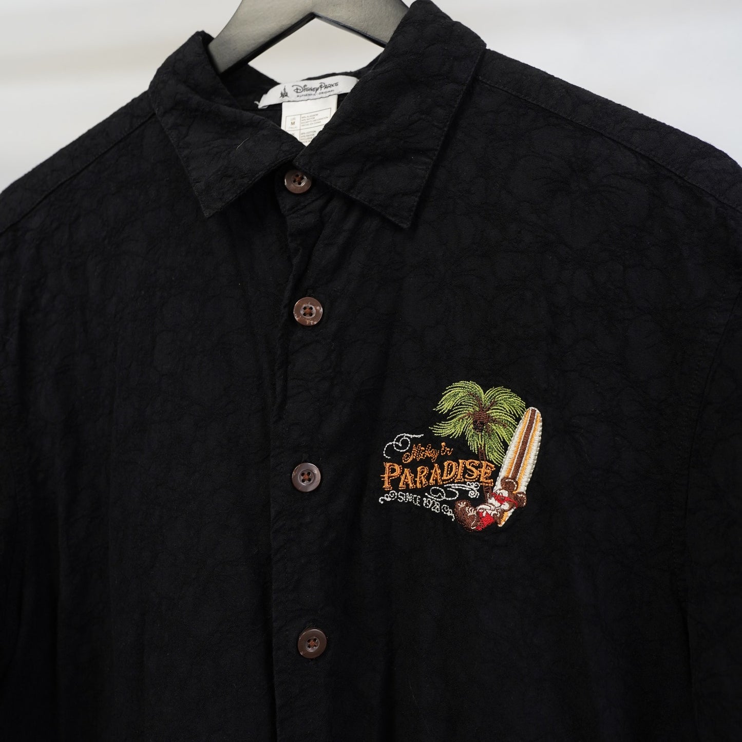 (M) Mickey In Paradise Disney Sewn Hawaiian Shirt Men's M Black Embroidered