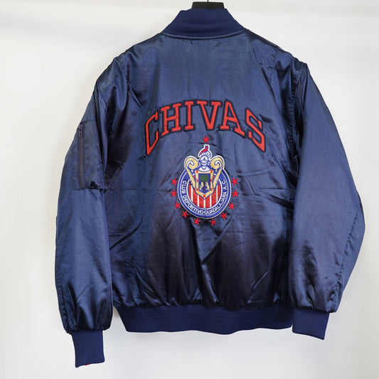 (M) Vintage Chivas De Guadalajara Soccer Futbol Navy Red M Reversible Bomber Jacket