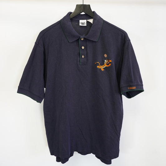 (L) Vintage Tigger Winnie the Pooh Disney Polo Shirt Men's L Navy Football 90s