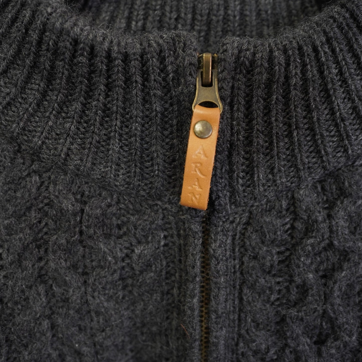 (L) Aran Sweater Market 1/4 Zip Cable Knit Wool Fisherman Sweater Men's L Gray Irish
