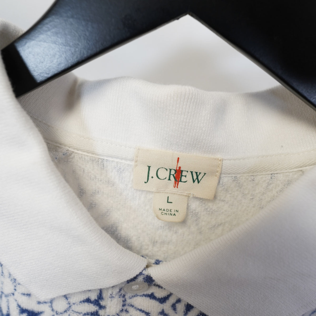 (L) J. Crew Floral Performance Polo Shirt Daisy Flower Men's L Blue White Preppy