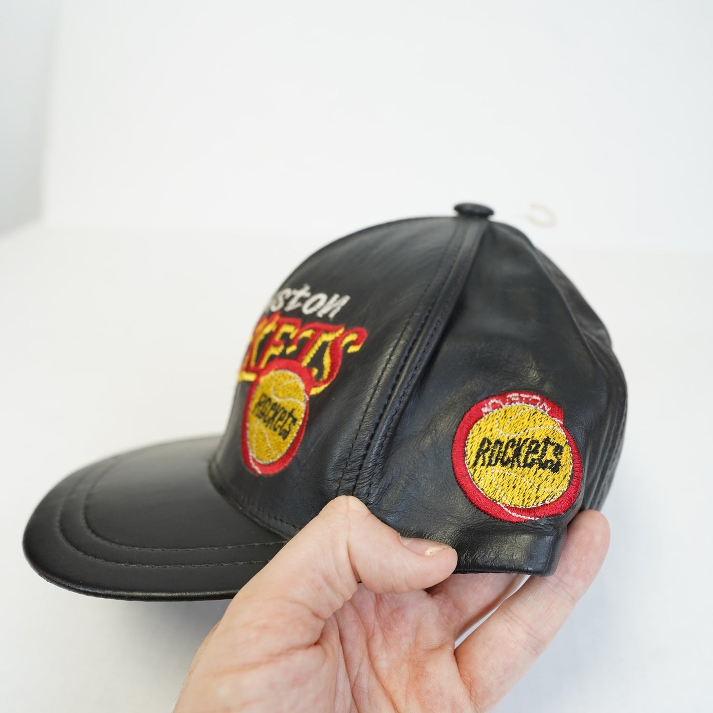 Vintage Houston Rockets 90s Leather Black Snapback Hat Stitched