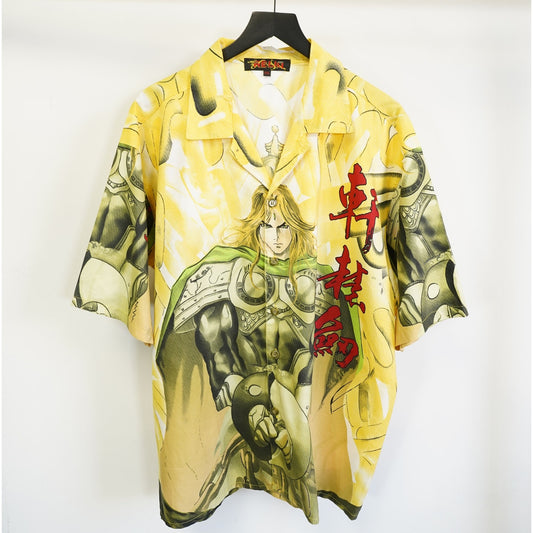(XXL) Vintage Y2K Reiju Samurai Warrior 2000s Anime Button Up Shirt Men's XXL Yellow