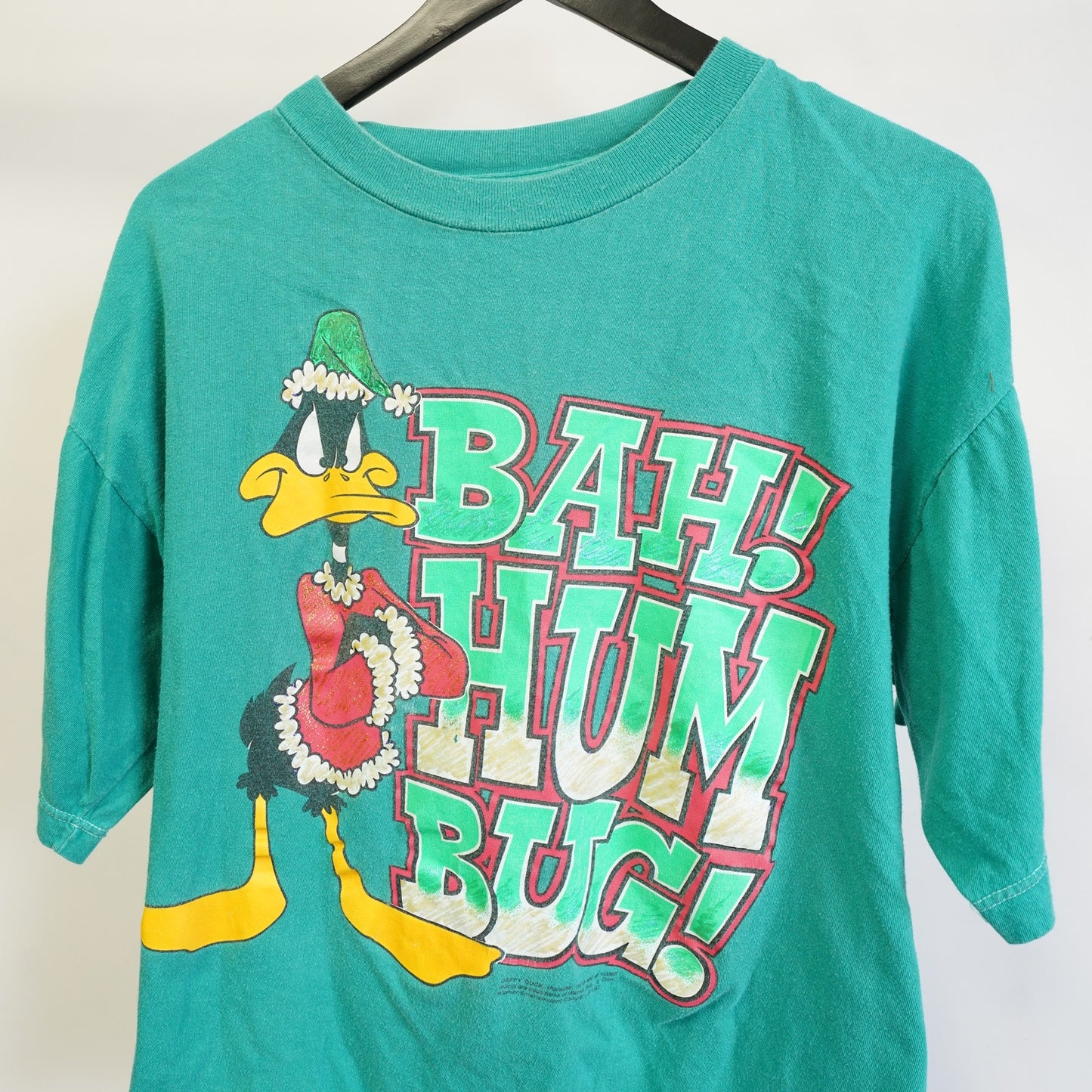 (L) Vintage Daffy Duck Looney Tunes Christmas T-Shirt Men's L Green Boxy Holiday
