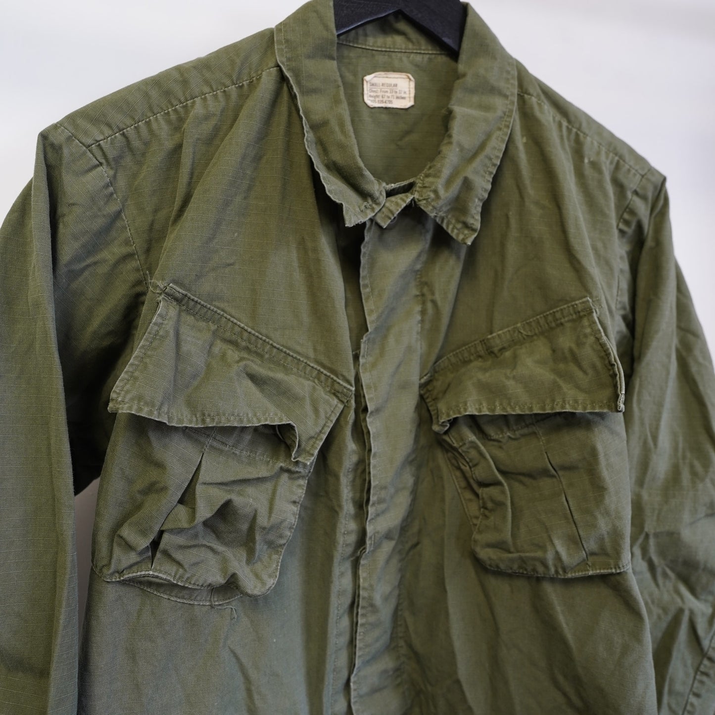 (S) Vintage 60's Vietnam Jungle Coat Jacket OG-107 Ripstop Slant Pocket Mens S Green