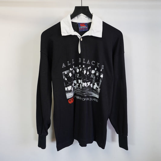 (L) Vintage Canterbury New Zealand All Blacks Rugby Polo Shirt Men's L Sz. 42