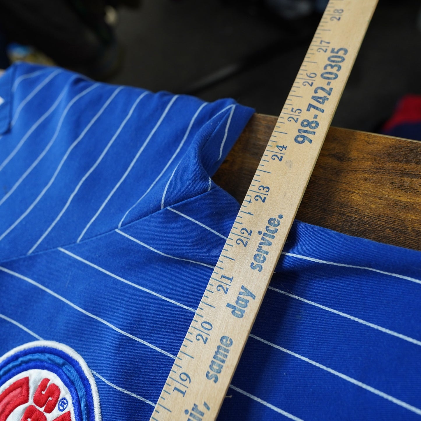 (L) Vintage Starter Pinstripe Chicago Cubs Embroidered Baseball Jersey Men's L Blue