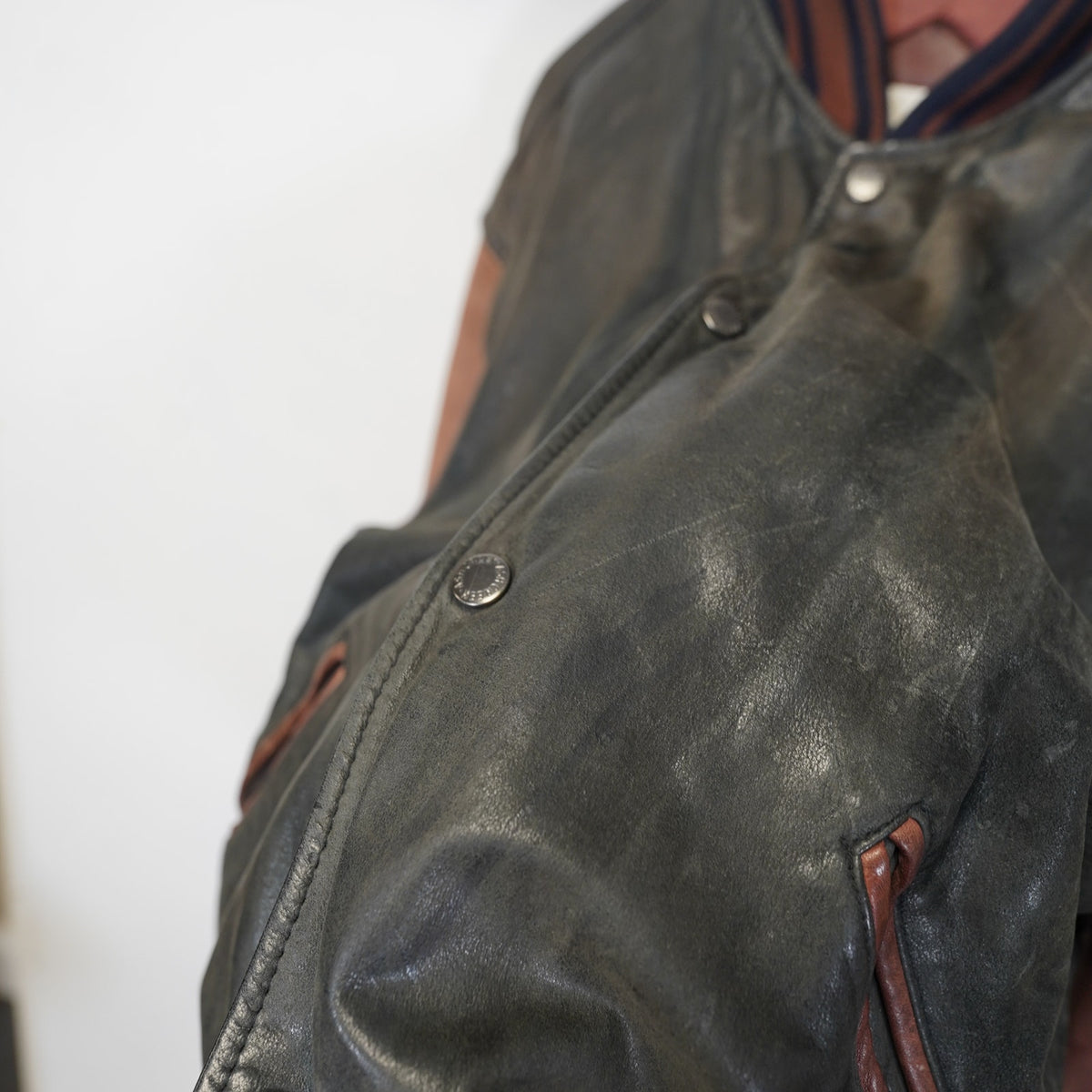 (L) Vintage Ash Creek Trading Leather Varsity Jacket Black & Brown Men's L 80s-90s