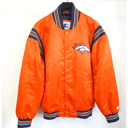 (L) Vintage Denver Broncos Stater Satin Varsity Jacket Men's L Orange Bomber Retro