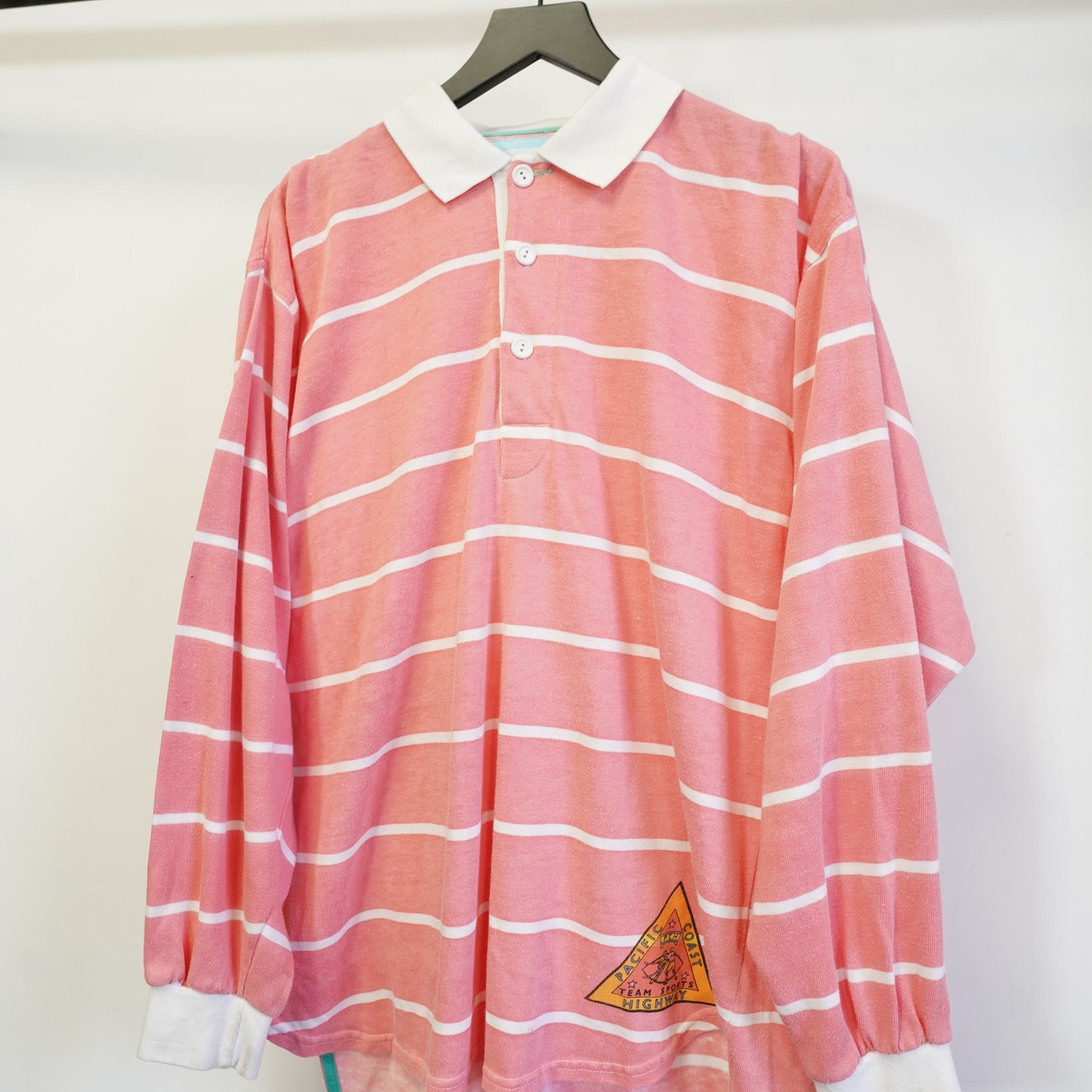 (XL) Vintage 90s Pink Striped Rugby Long Sleeve Polo Shirt Men's XL PCH Skate Surf