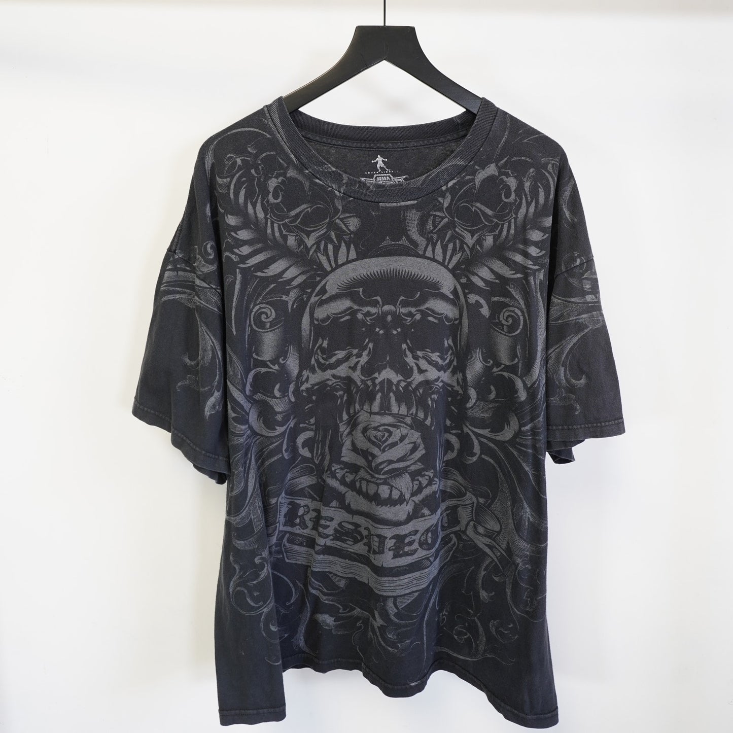 (XXL) Vintage MMA Elite Y2K Skull Chuck Liddell T-Shirt Men's XXL Black 2000s AOP UFC