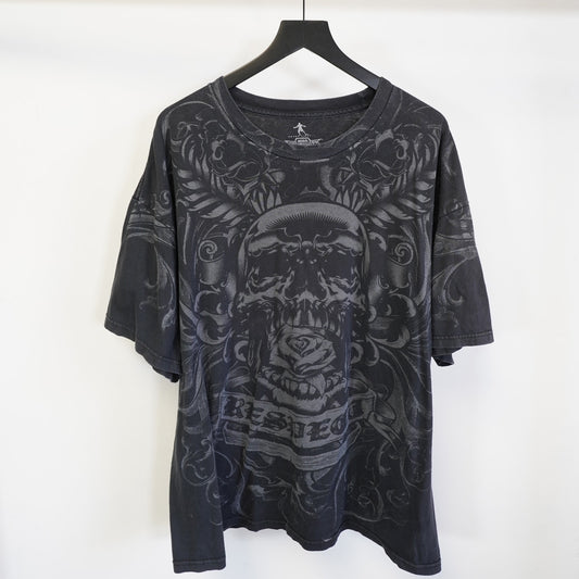 (XXL) Vintage MMA Elite Y2K Skull Chuck Liddell T-Shirt Men's XXL Black 2000s AOP UFC