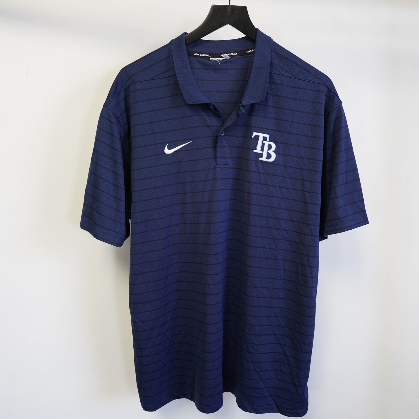 (XXL) Nike Tampa Bay Devil Rays Striped Performance Dri-Fit Polo Shirt Men's XXL Blue