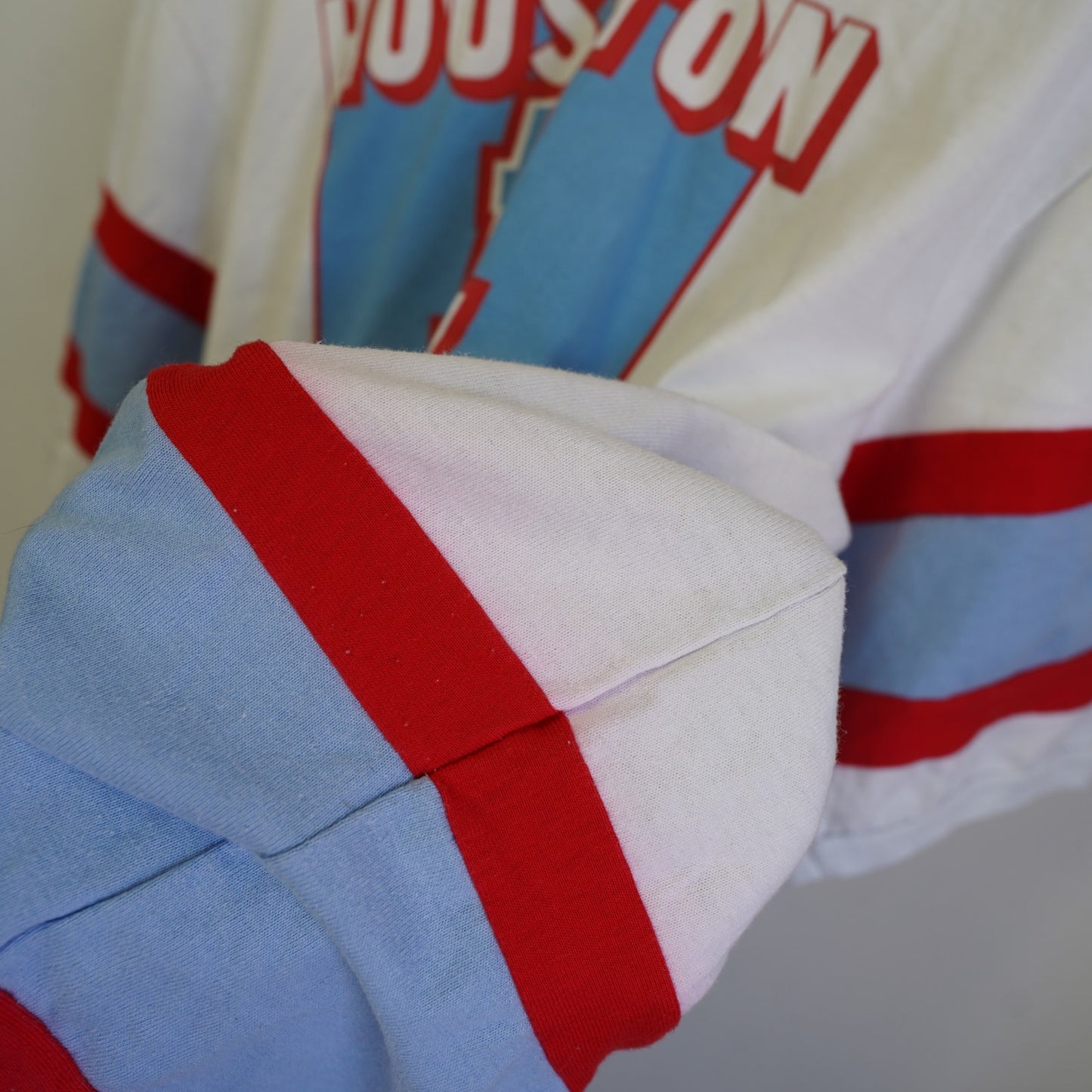 (L) Vintage Houston Oilers Nutmeg Mills 90s Striped T-Shirt Men's L White Blue Retro