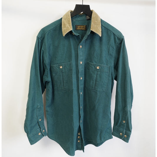 (M) Vintage Eddie Bauer Chamois Button Down Shirt Men's M 90s Green USA Made Hunting