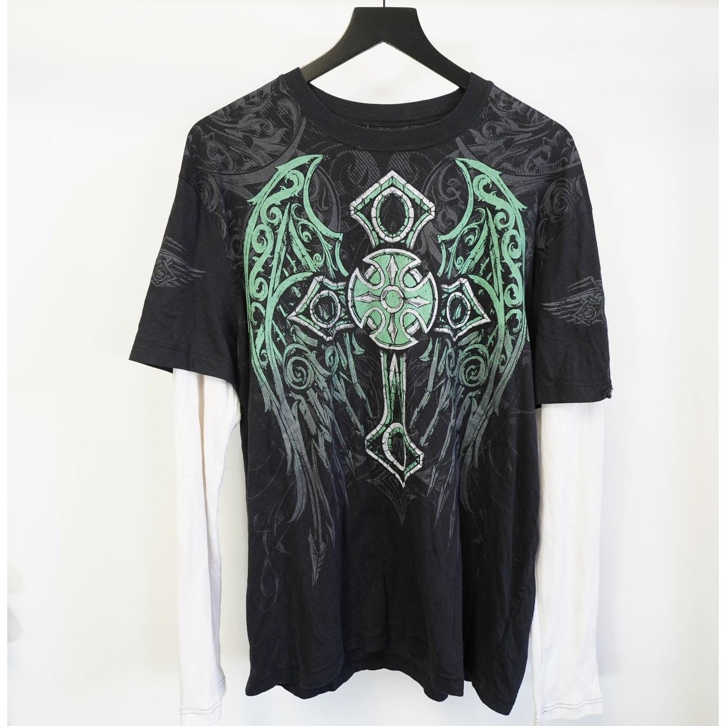 (XL) MMA Elite Vintage Y2K Longsleeve Cross 2000s T-Shirt Men's XL Black Green
