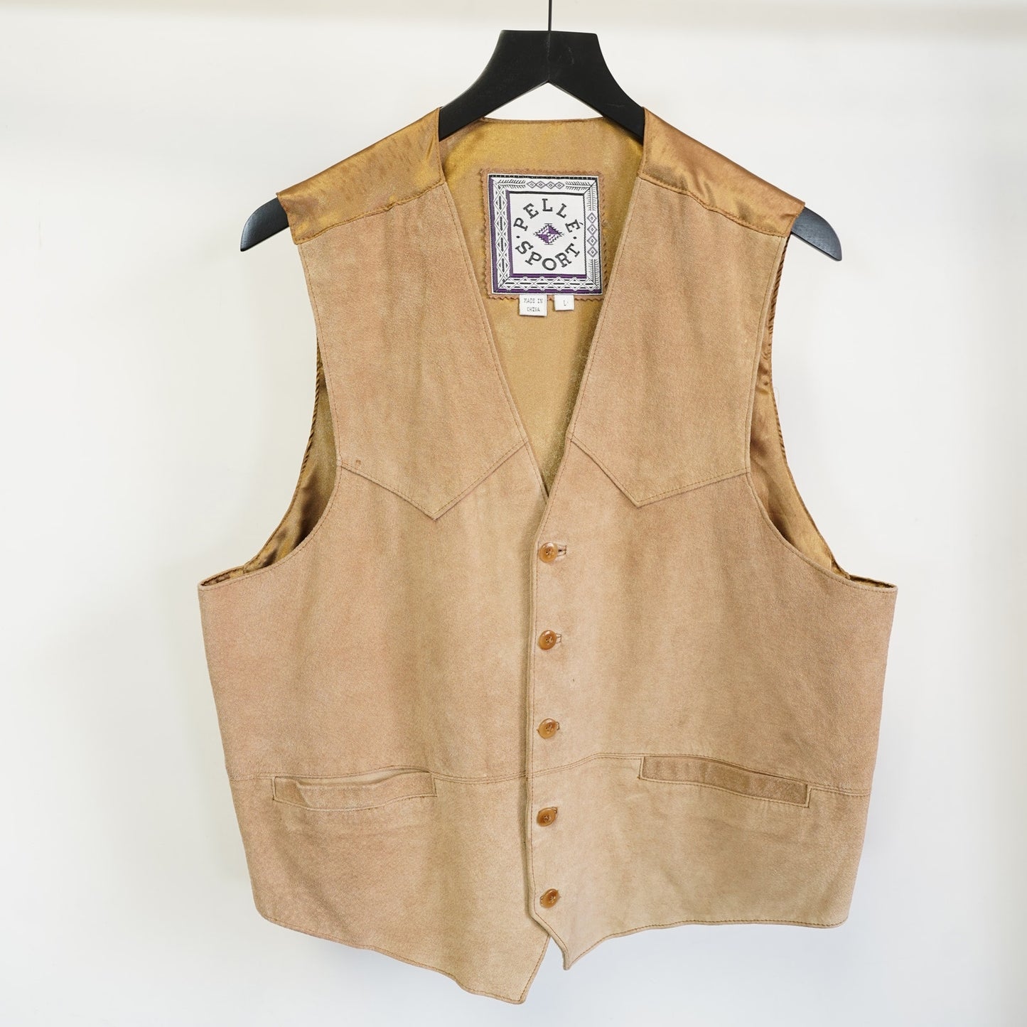 (L) Vintage Pelle Sport Western Suede Leather Vest Men's L Tan Cowboy 90s Indie