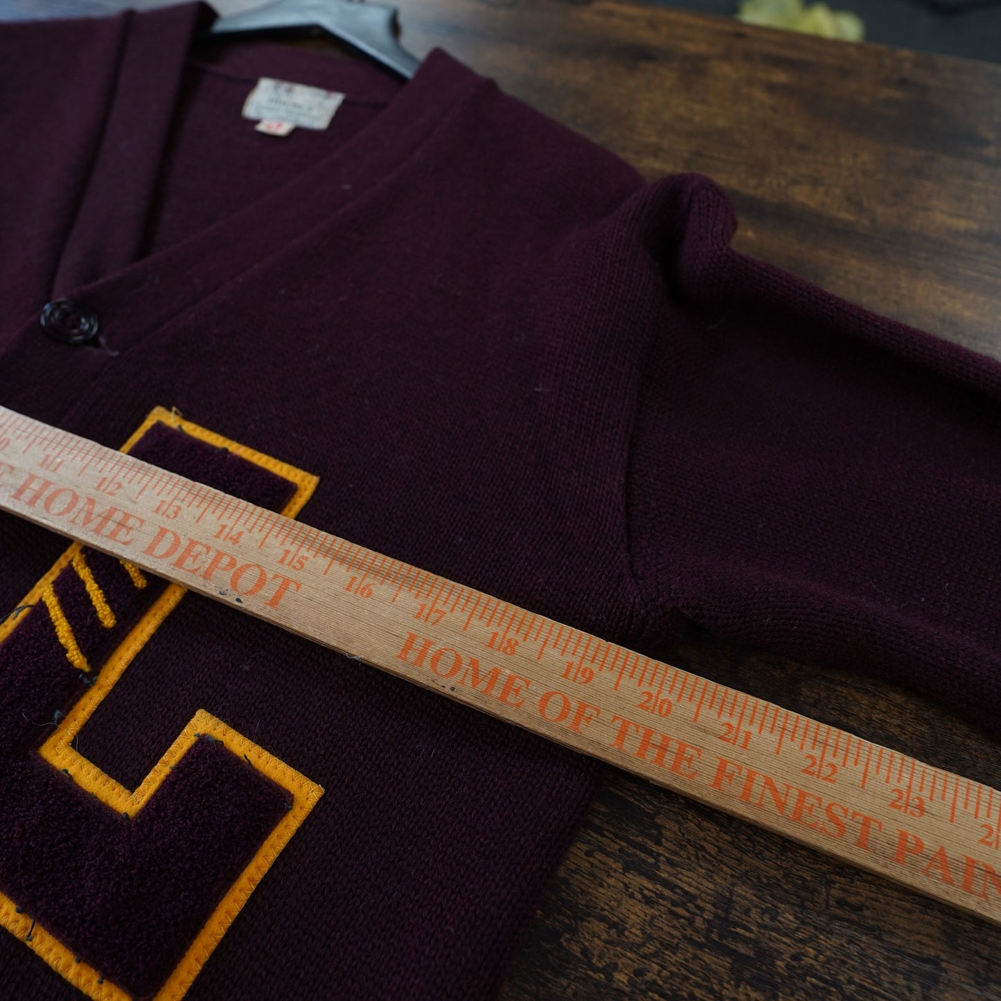 (M) True Vintage 40s-50s Letterman Wool Knit Sweater Cardigan Men's M Maroon Holmes