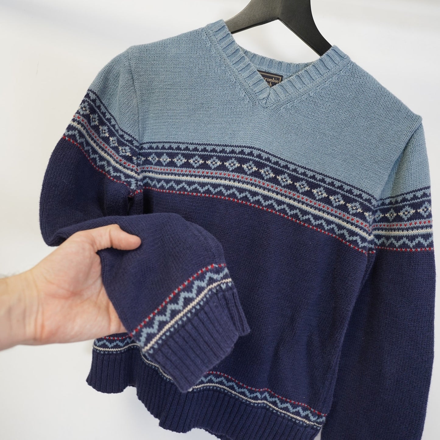(Women's M) Vintage Abercrombie & Fitch 90s Knit Sweater Blue Utility Cottage