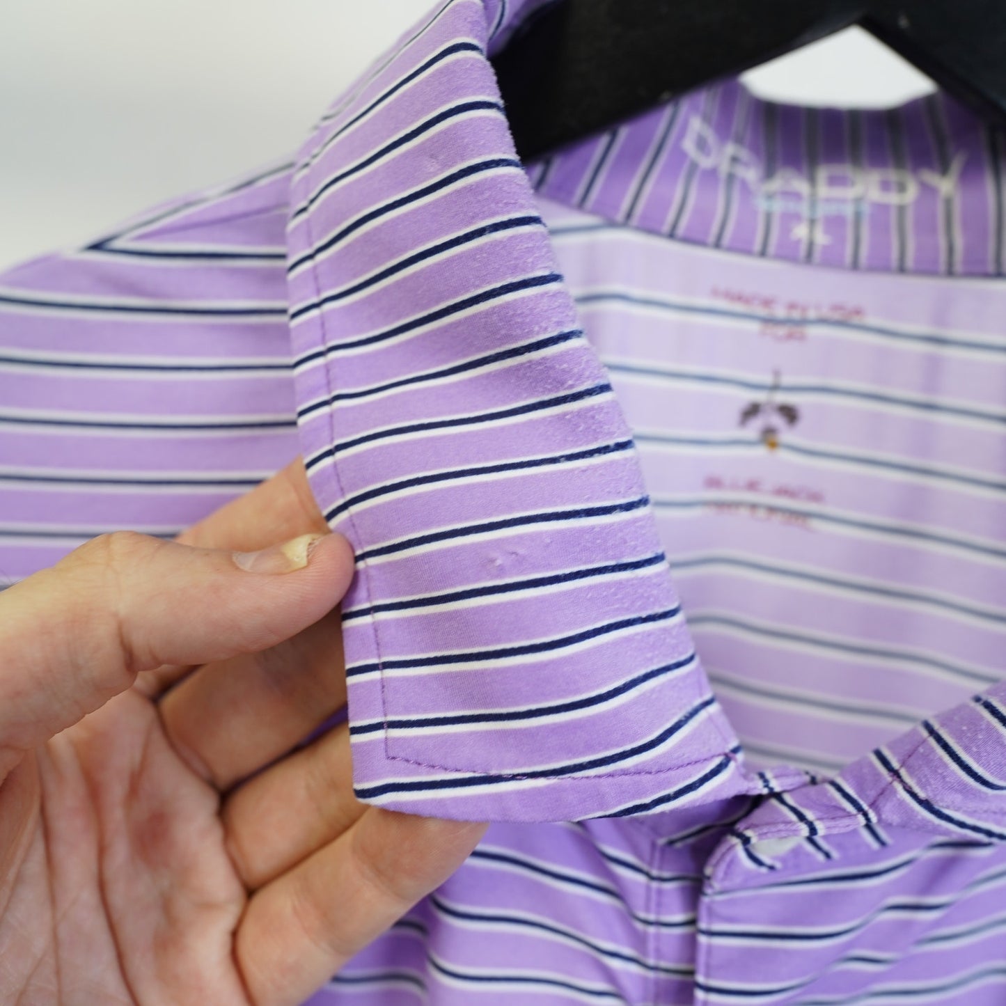 (XL) B Draddy Sport Striped Performance Golf Polo Shirt Men's XL Purple Sewn BlueJack