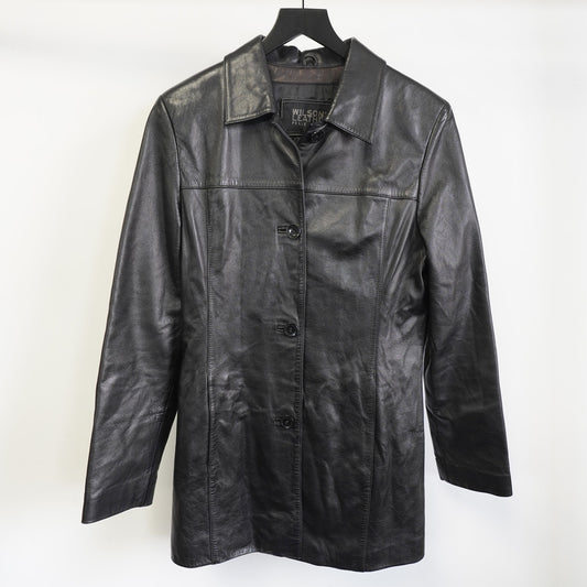 (Women's M) Vintage Wilson's Leather Pelle Studio Button Up Jacket Women's M Black Coat