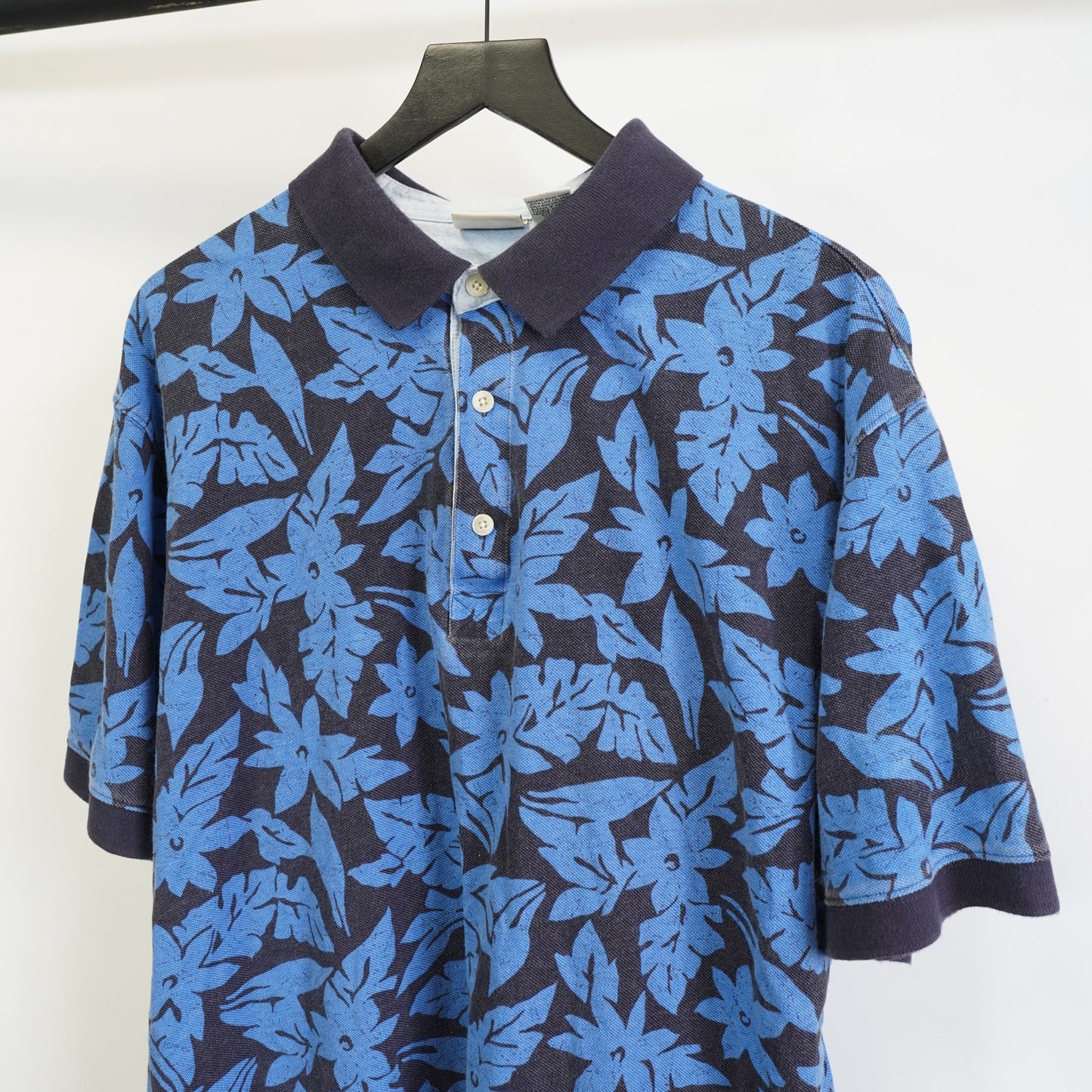 (XL) Vintage L.L. Bean 90s Hawaiian Floral Polo Shirt Men's XL Blue Retro Casual