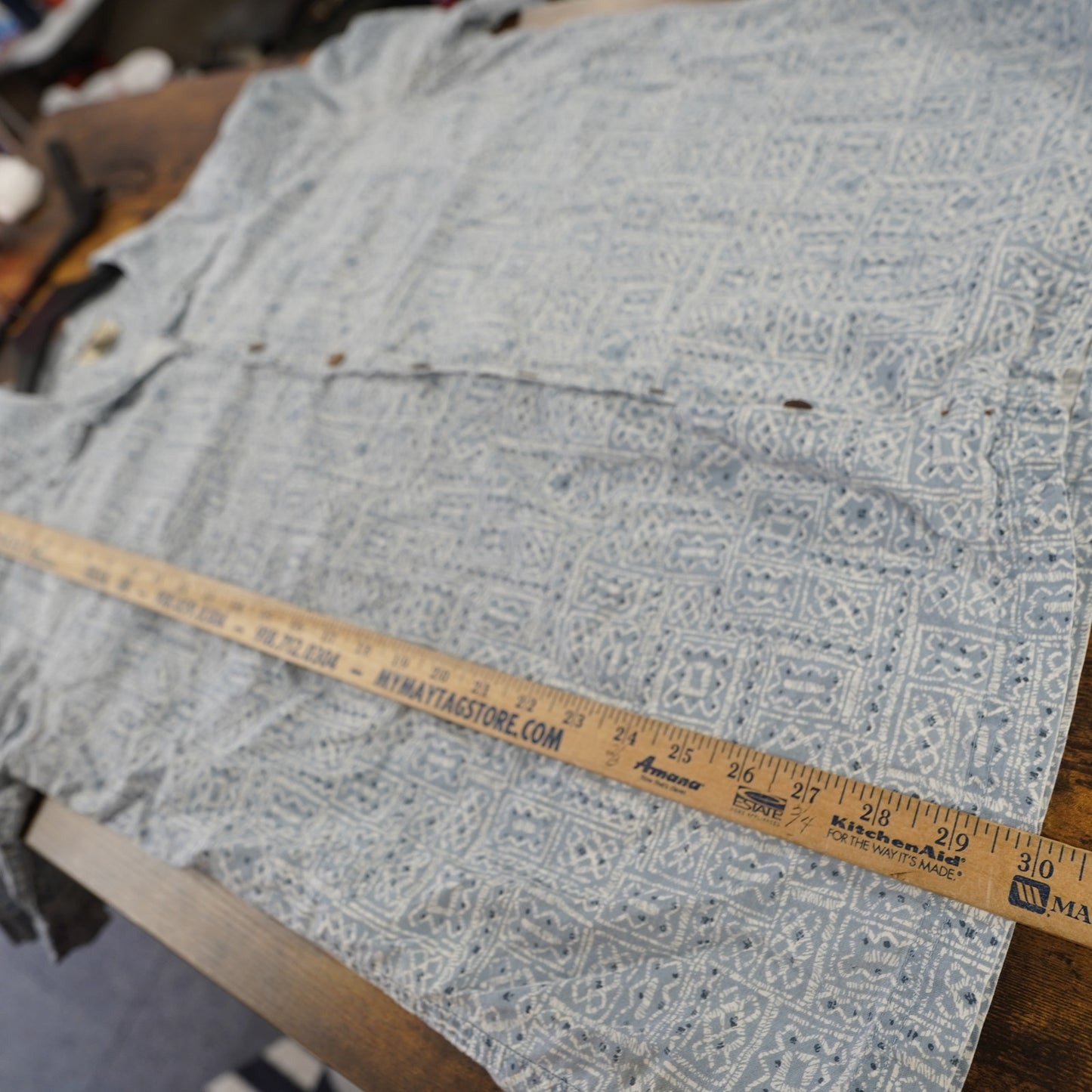 (L) Vintage L.L. Bean Hawaiian Camp Shirt Men's L Tall Blue 90s Retro Hiking AOP