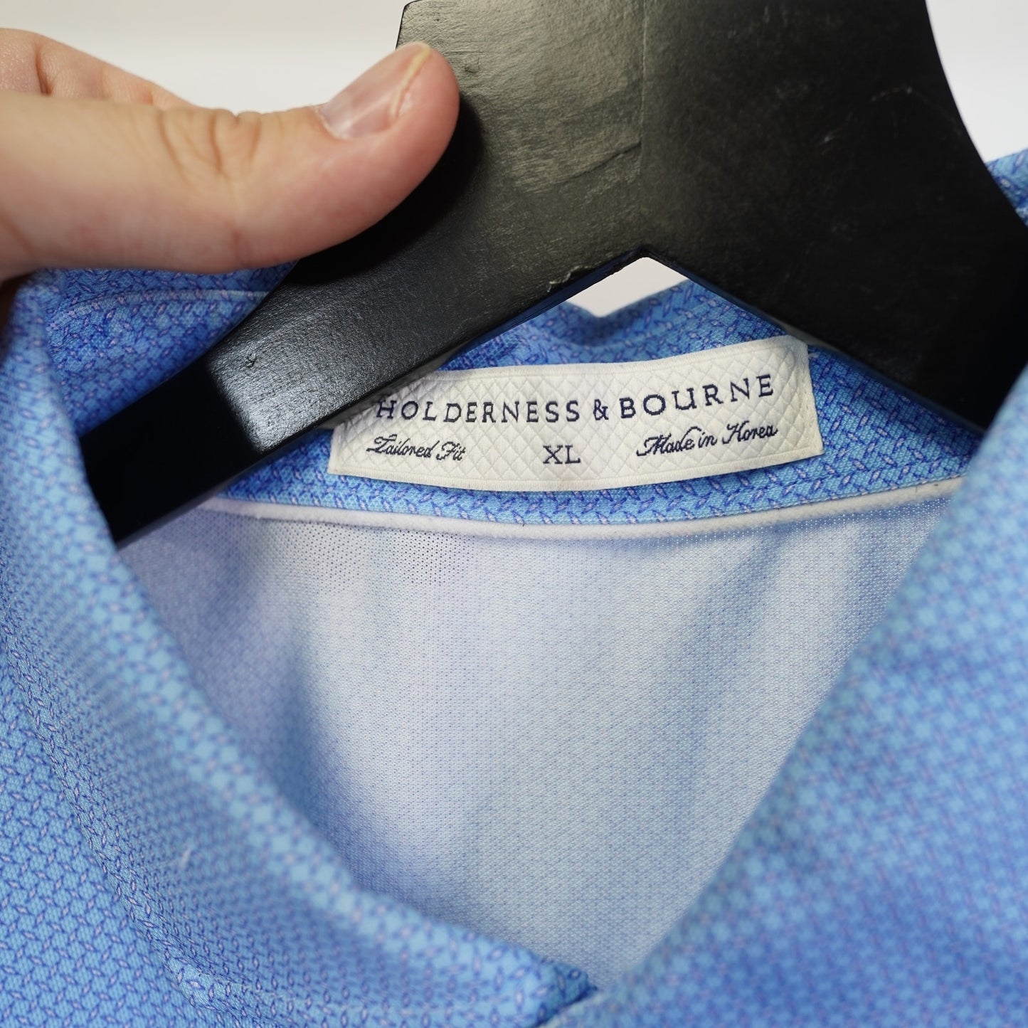 (XL) Holderness & Bourne Golf Polo Shirt Men's XL Light Blue Tailored Fit Jet Print