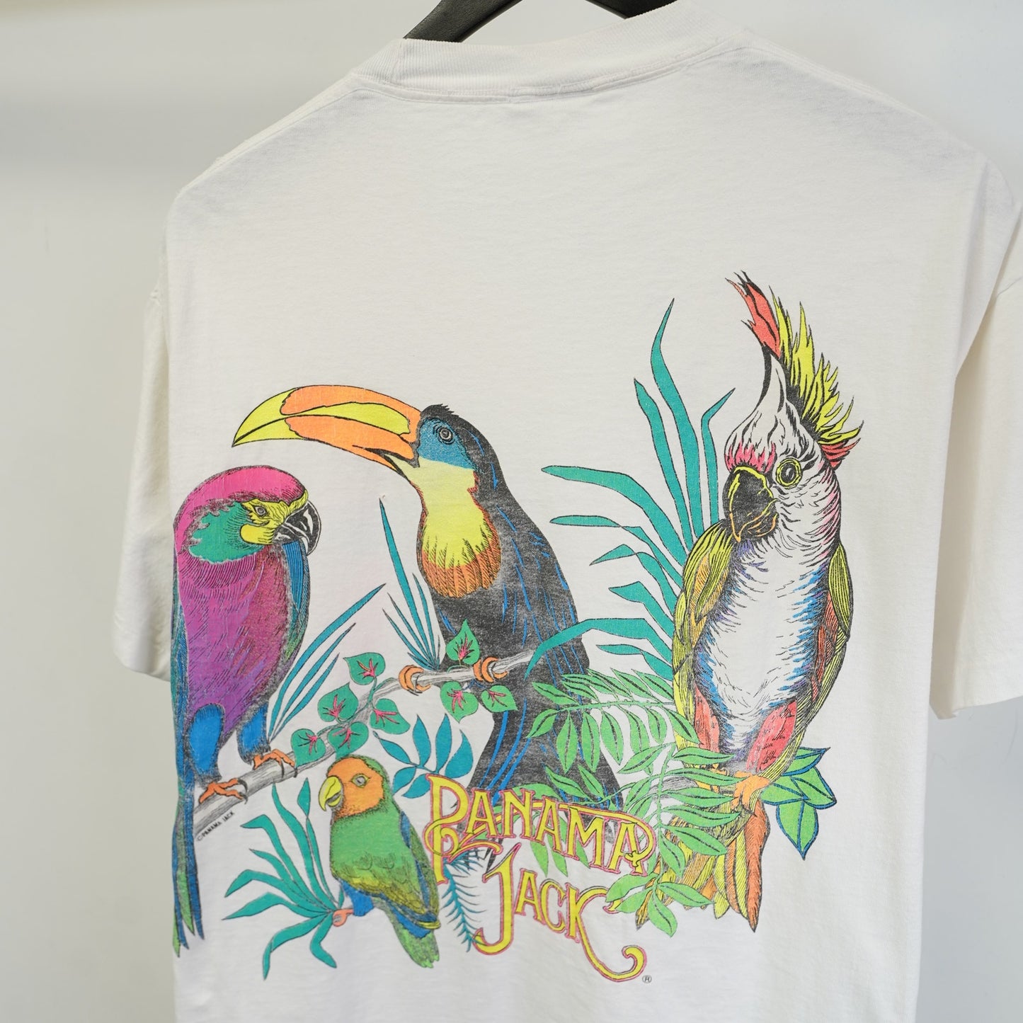 (XL) Vintage Panama Jack Single-Stitch Surf T-Shirt Men's XL White Parrot Nature 90s