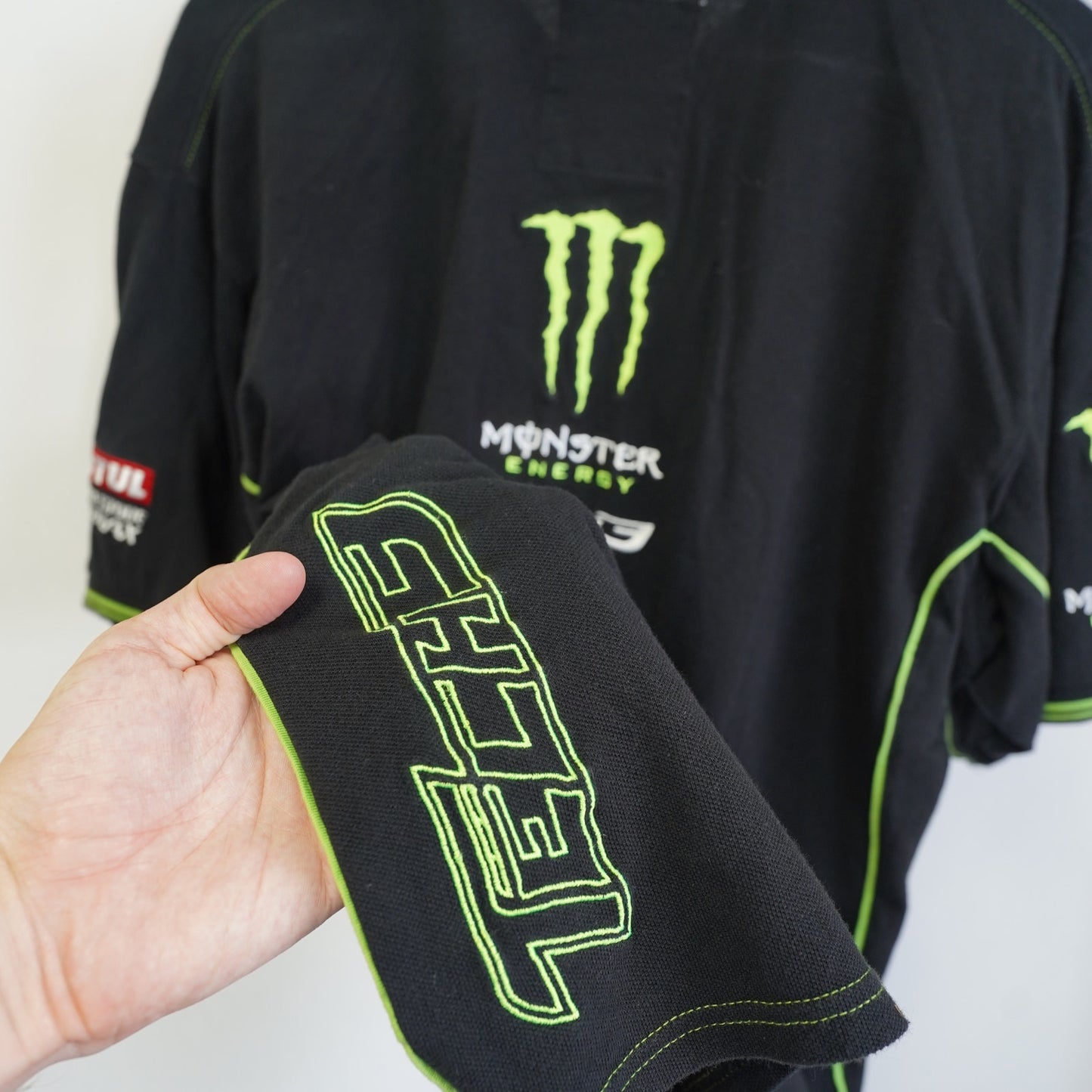 (XL) Vintage Monster Energy Y2k Tech3 Team Polo Shirt Embroidered Men's XL Black 2000
