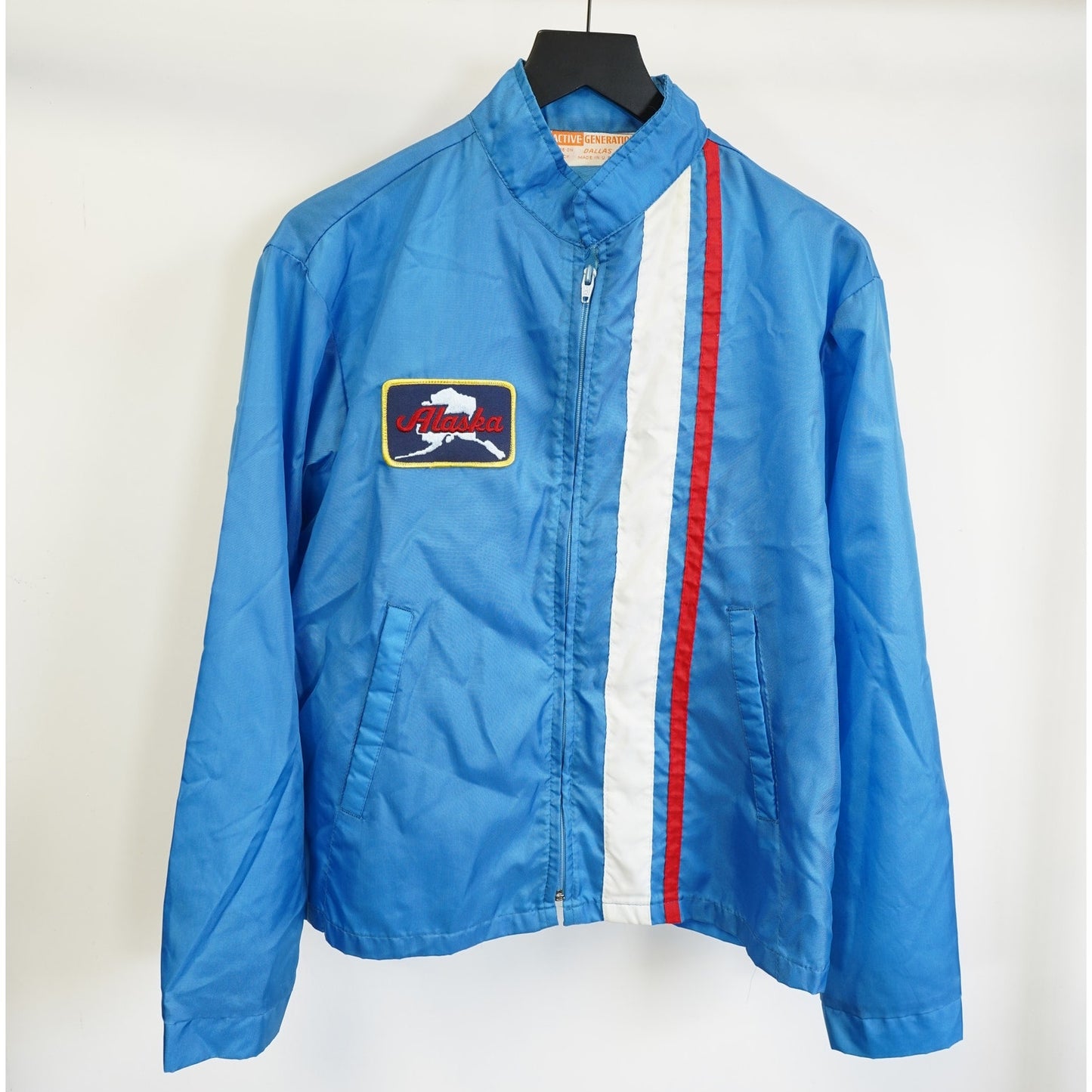 (L) True Vintage 1970s Alaska Light Racing Jacket Mens L Blue Stitched Biker Hot Rod