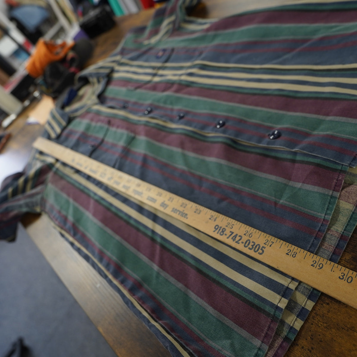 (M) True Vintage Dickies Vertically Striped Button Up Men's M Workwear Utility 80s