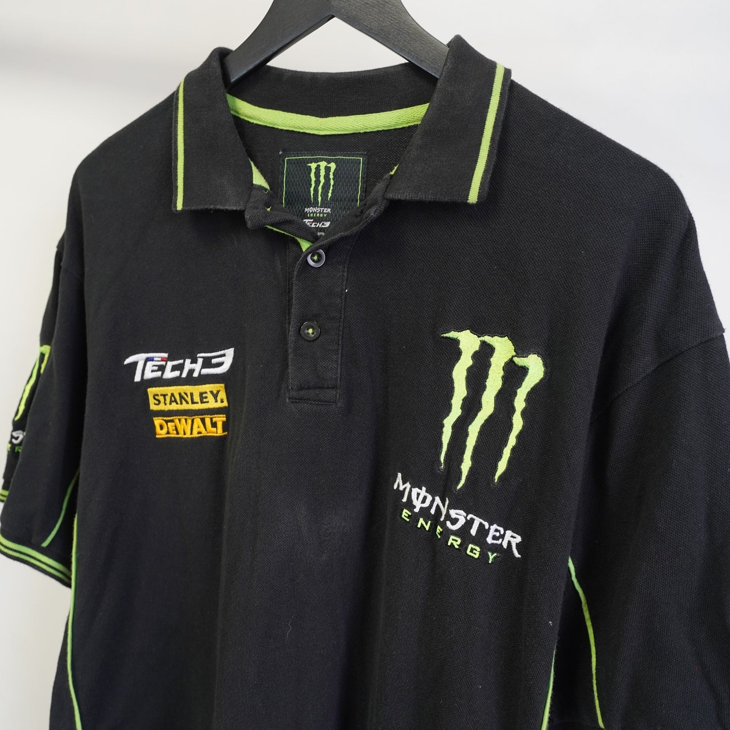 (XL) Vintage Monster Energy Y2k Tech3 Team Polo Shirt Embroidered Men's XL Black 2000
