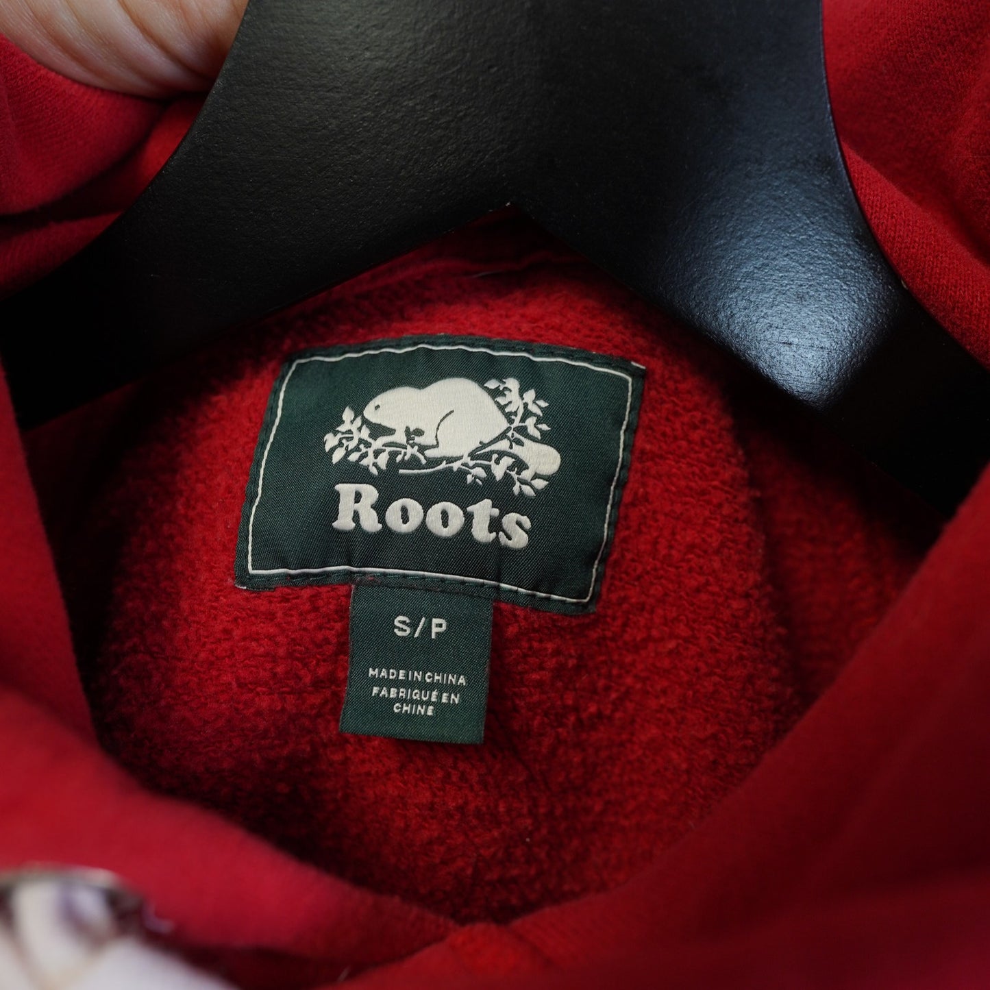 (S) Roots Canada Park City Utah Pullover Hoodie Men's S Red White Beaver Logo