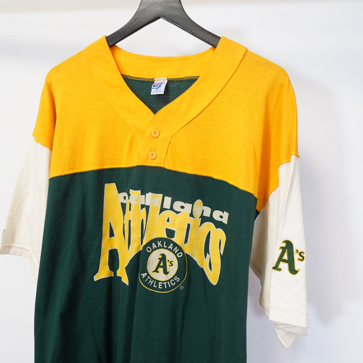 (XL) Vintage Oakland Athletics 90s The Game Baseball T-Shirt Men's XL Green Yellow