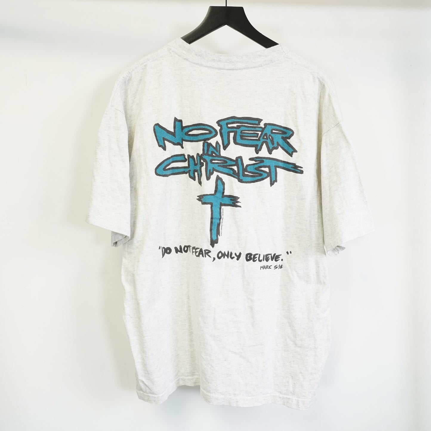 (XL) Vintage 90s No Fear In Christ Jesus Religious T-Shirt Men's XL Heather Gray