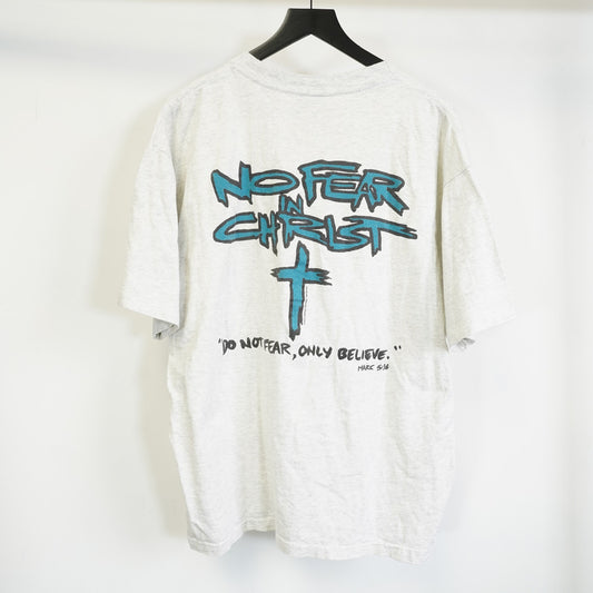 (XL) Vintage 90s No Fear In Christ Jesus Religious T-Shirt Men's XL Heather Gray