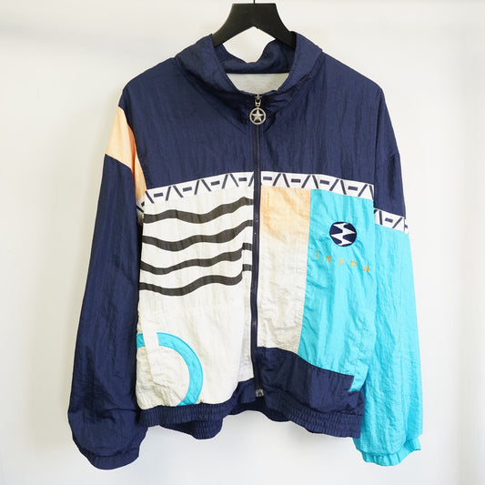 (L) Vintage Ixspa 90s Colorblock Windbreaker Jacket Retro Men's L Navy White 80s