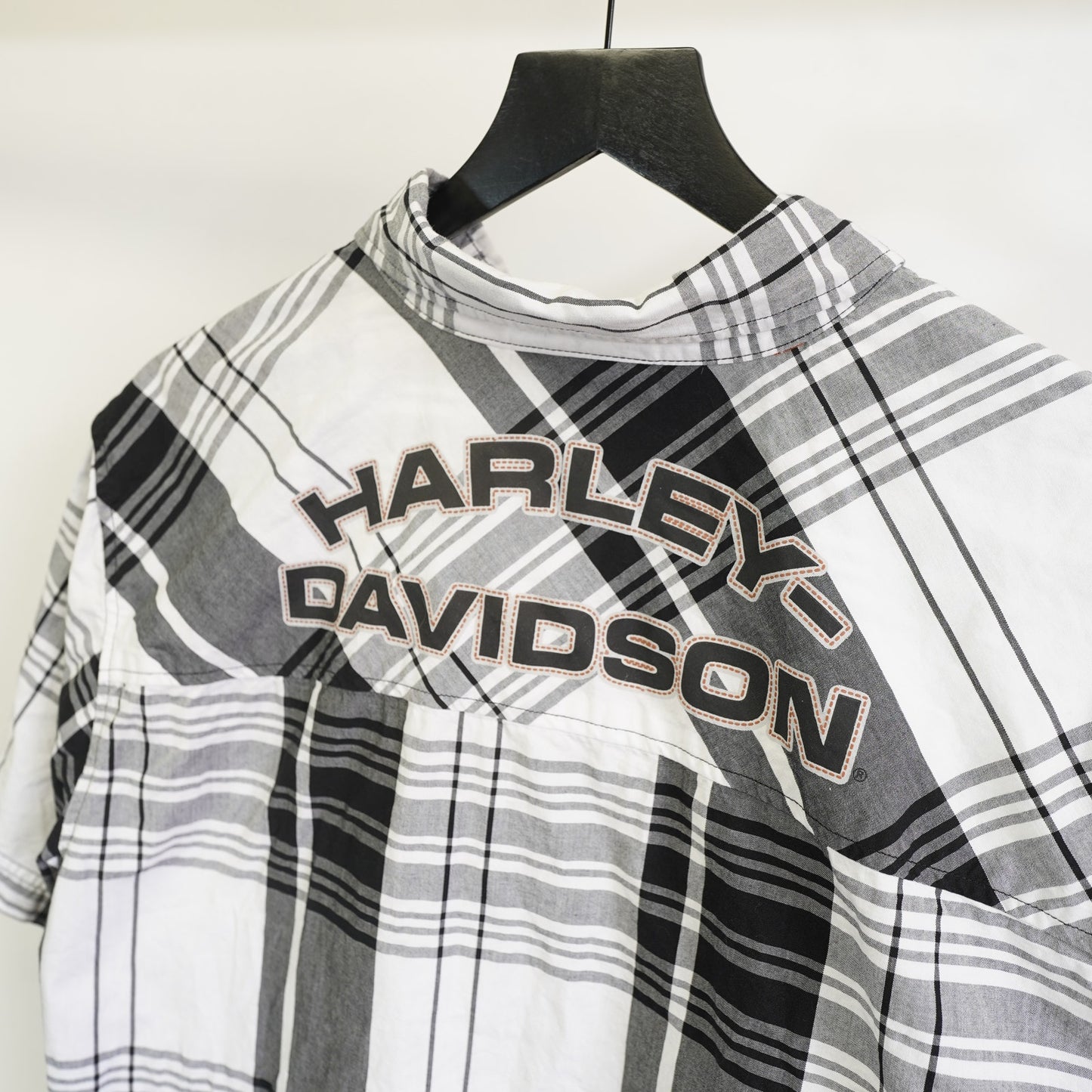 (L) Harley Davidson Motorcycles Plaid Biker Work Shirt Men's L Embroidered White