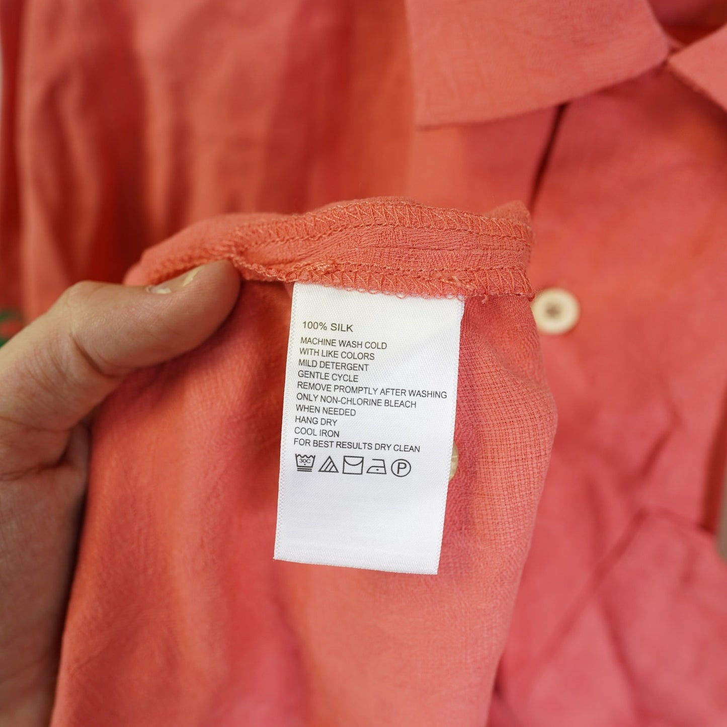 (M) Tommy Bahama Coral Hawaiian Shirt 100% Silk Men's M Pink Stitched Crab Palm Tree