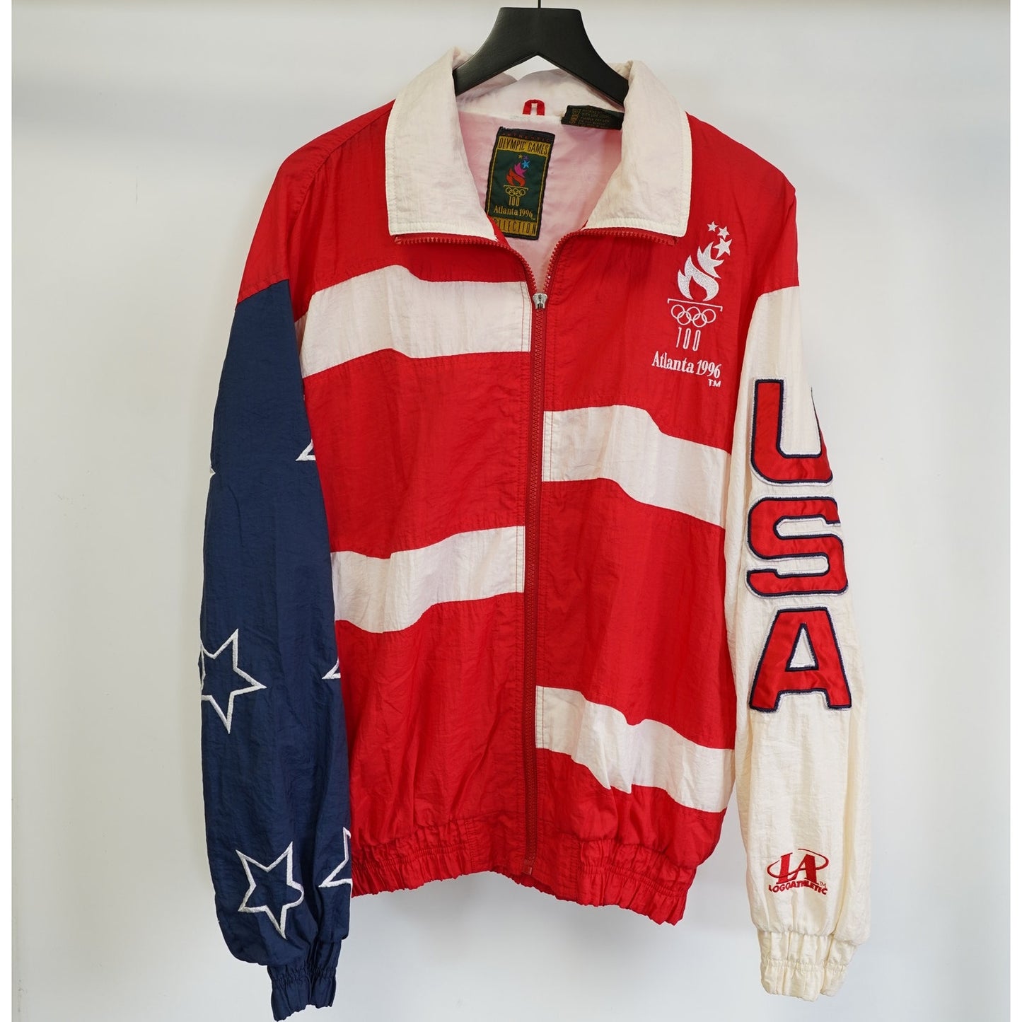 (M) Vintage 1996 Olympic American Flag Atlanta Logo 7 90s Windbreaker Jacket