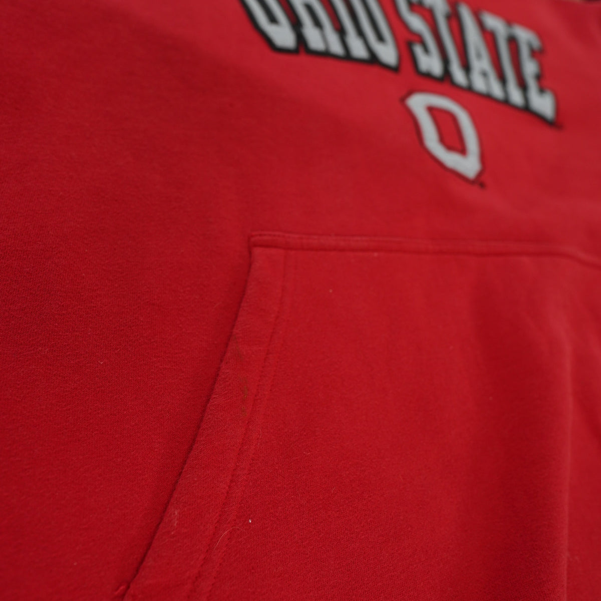 (L) Ohio State Buckeyes Embroidered Pullover Hoodie Men's L Red Retro Sewn
